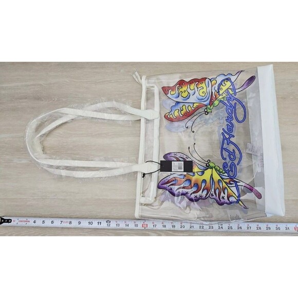 Ed Hardy Bag PURPLE BUTTERFLY Shoulder Purse Large Tote Clear NWT (MSRP: $159) - Picture 4 of 10